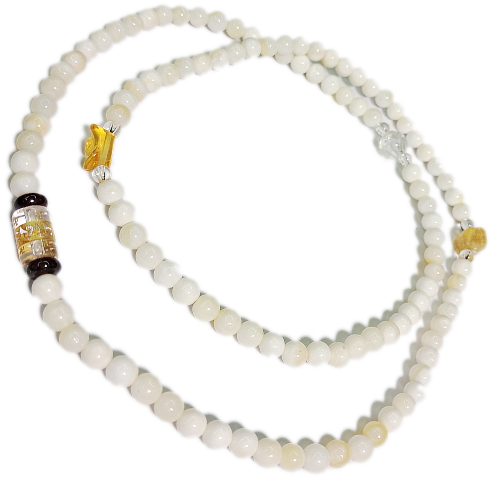 轉經輪+元寶+黃晶葉+水晶蓮花+金線硨磲108念珠6mm【十方】143374