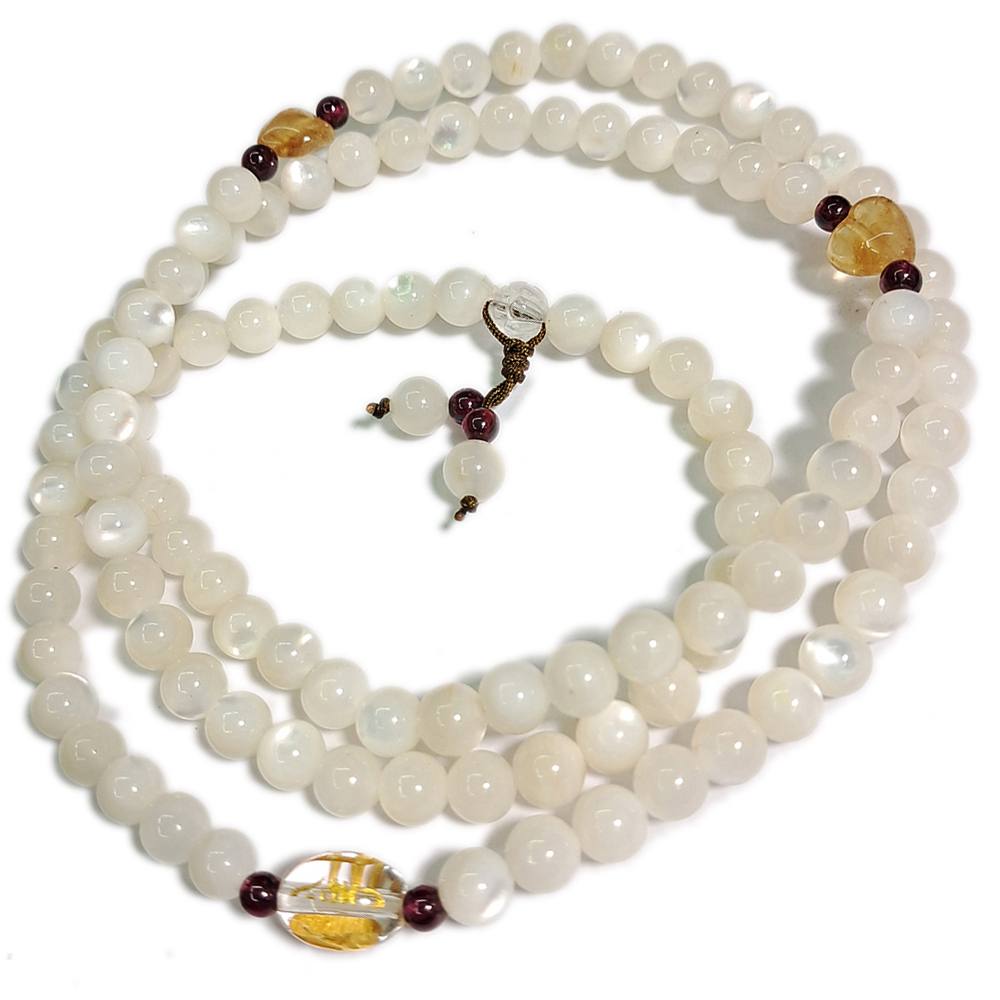 六字真言(水晶)+白珍珠貝108念珠6mm 【十方】147654