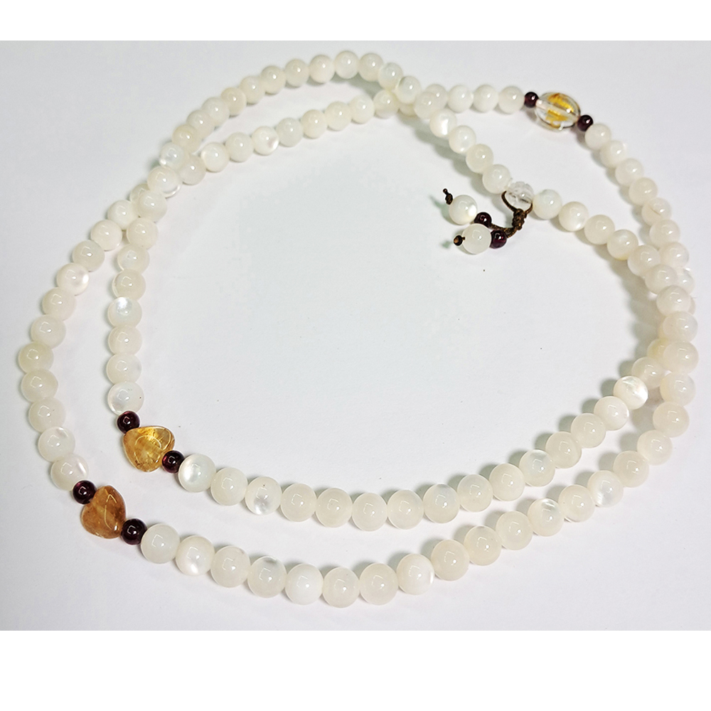六字真言(水晶)+白珍珠貝108念珠6mm 【十方】147654