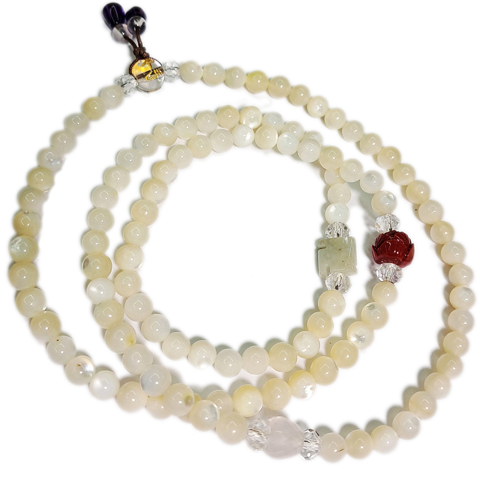 蓮花四寶+珍珠硨磲108念珠6mm【十方】150332