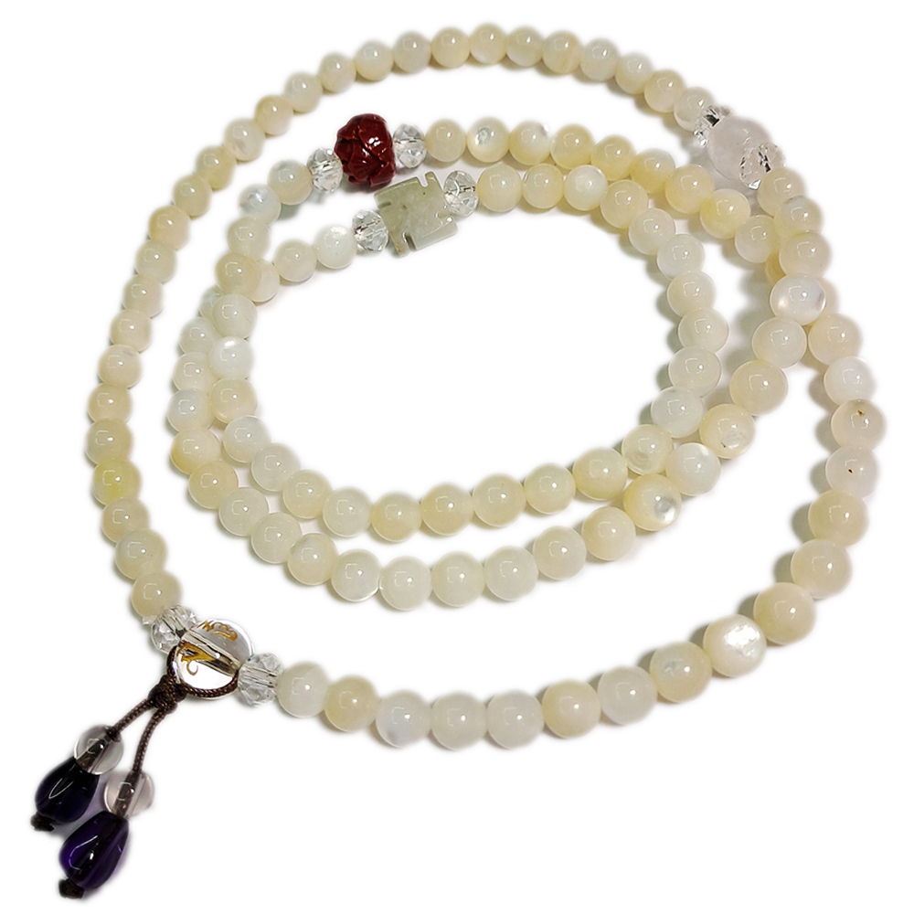 蓮花四寶+珍珠硨磲108念珠6mm【十方】150332