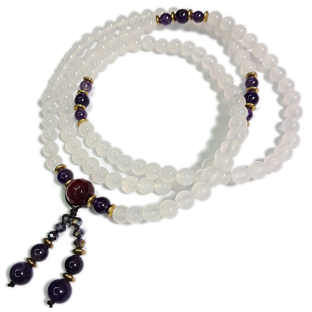 紫水晶+白玉髓108念珠8mm【十方】147732