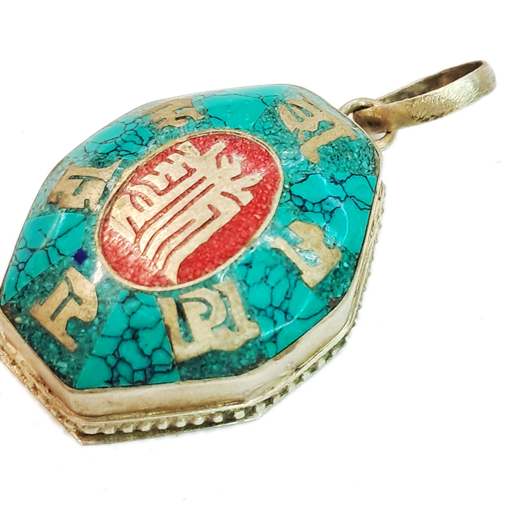 {六字真言}鑲綠松石嘎嗚(八角形)【十方】127929