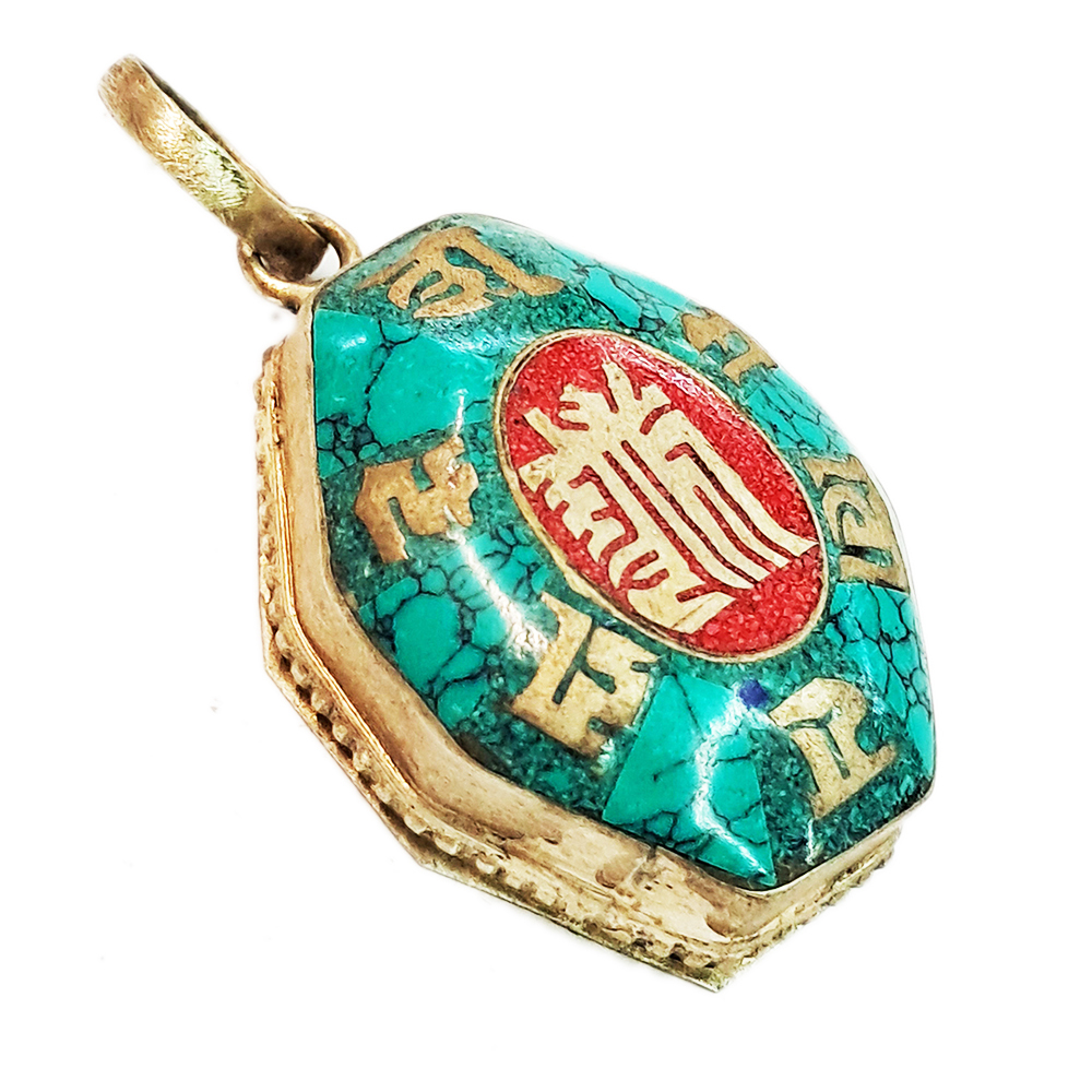 {六字真言}鑲綠松石嘎嗚(八角形)【十方】127929