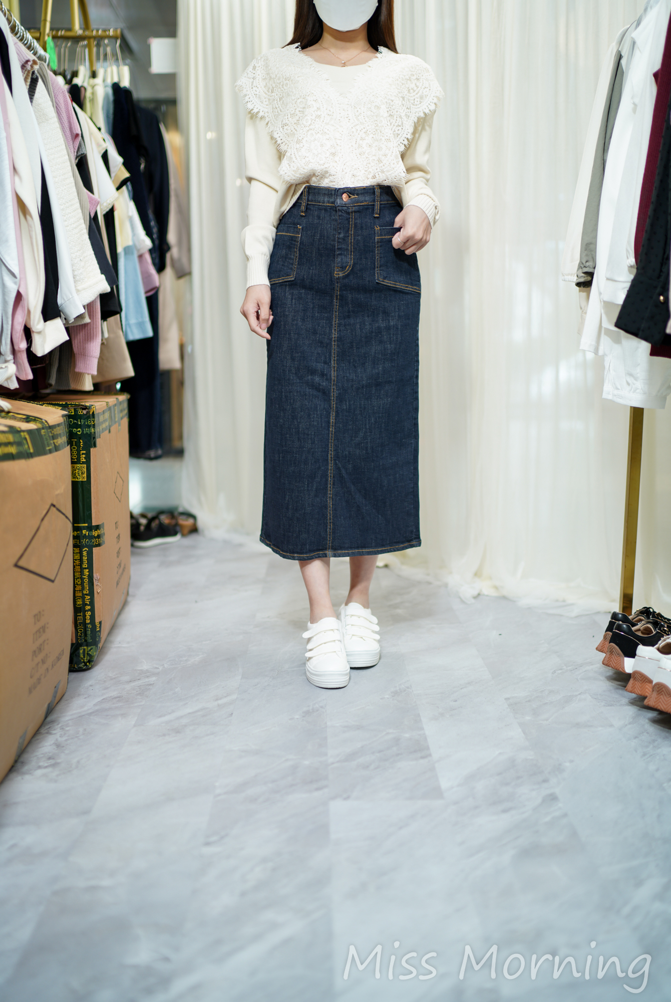 假2件lace款上衣(14158)&好手感2袋牛仔裙(33817)