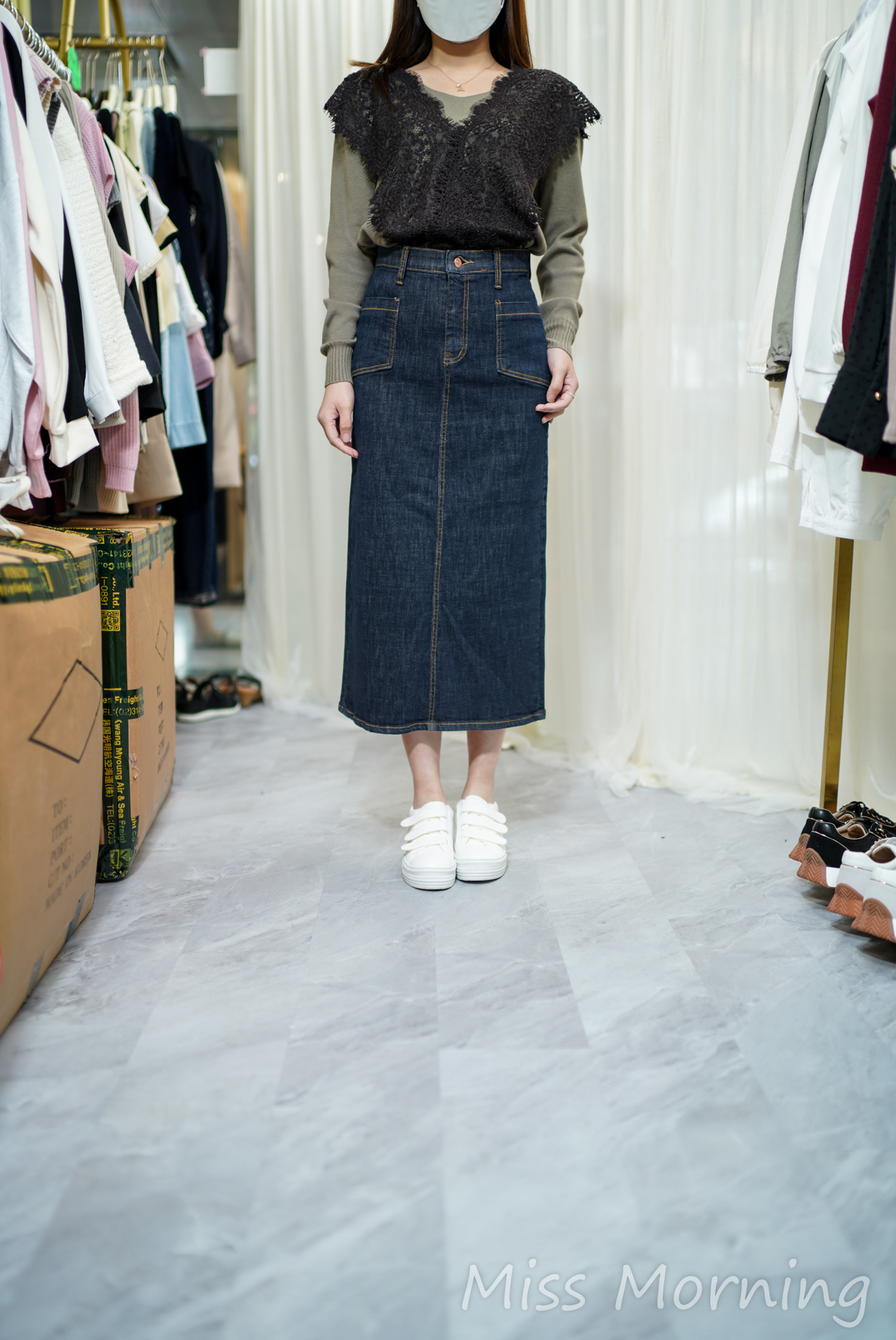 假2件lace款上衣(14158)&好手感2袋牛仔裙(33817)