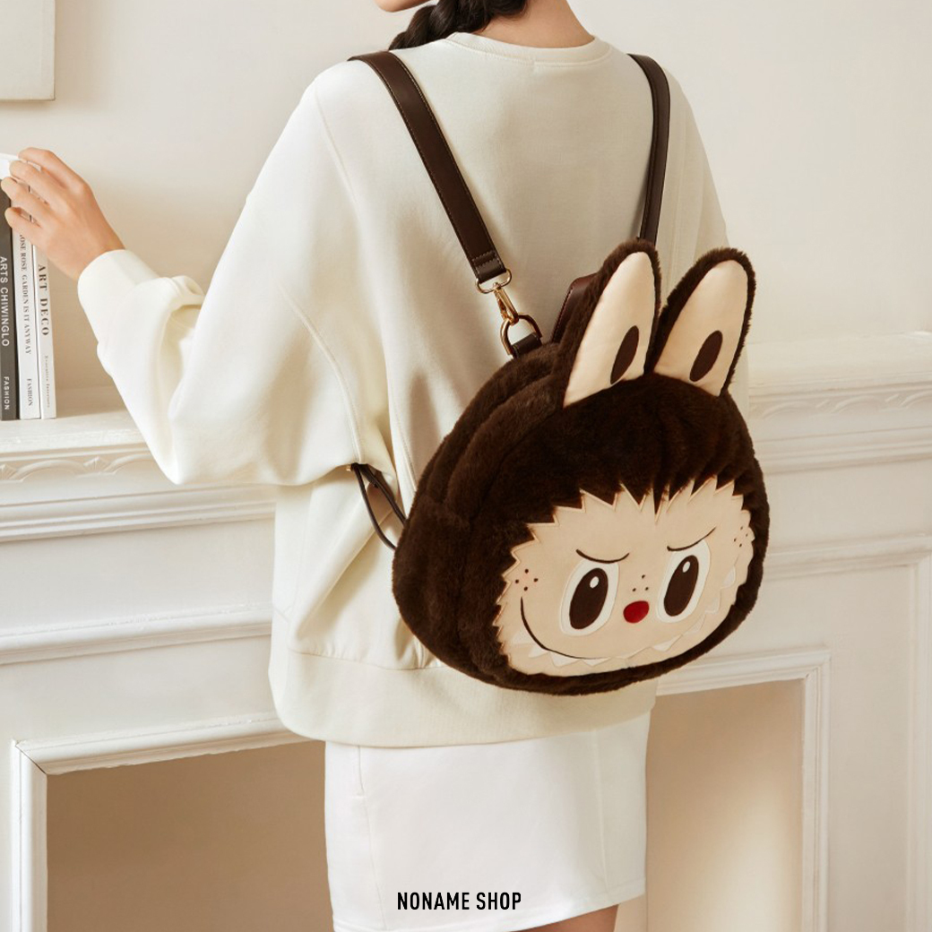 POP MART 泡泡瑪特 包包 經典 系列 LABUBU 大頭 雙肩包 毛絨包 棕色