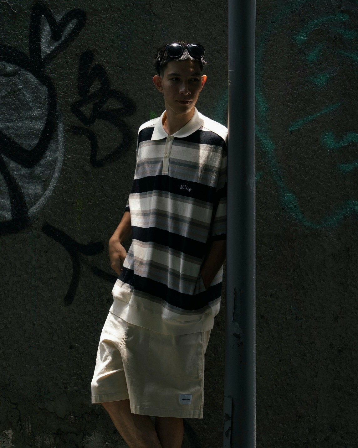 idealism Striped POLO 灰色 棕色 復古 隱藏式口袋 橫紋休閒翻領衫【ID24035】