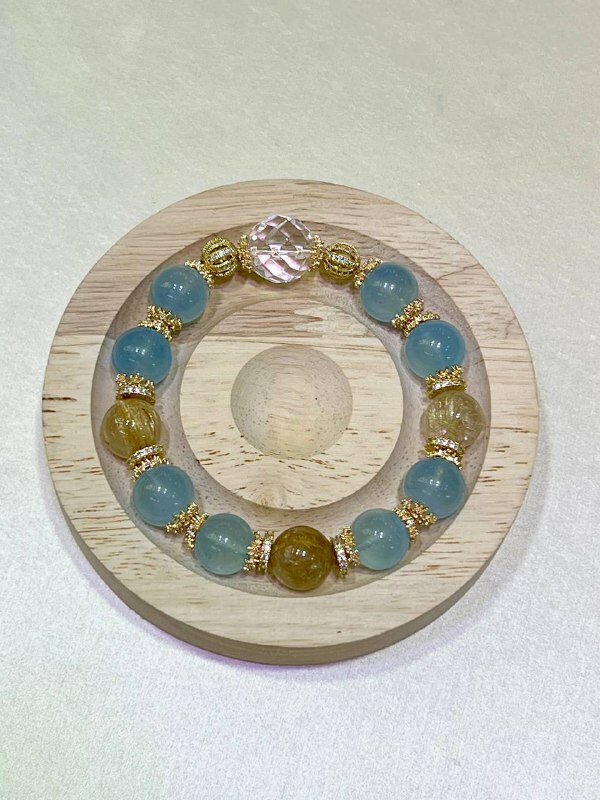 [S] GEMZ & CO ZBA GOLD RUTILE/AQUAMARINE/CLEAR QUARTZ 13MM/11MM WITH GOLD ACC BLT, Y185 (Y185)