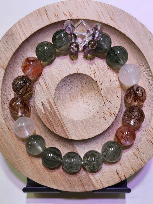 [S] GEMZ & CO ZBA GREEN RUTILE/BLK GOLD S7/MOONSTONE/FIRE QUARTZ/S7 10MM BLT, Y189 (Y189)