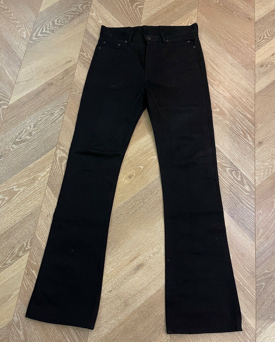 二手美品 Rick Owens Drkshdw 硬挺黑單寧小喇叭蛇褲