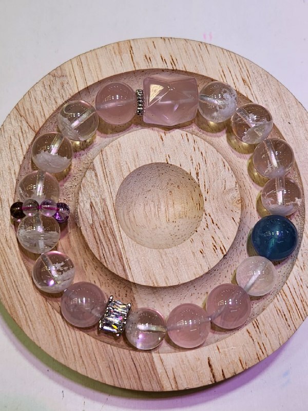 [S] GEMZ & CO ZBA SNOWFLAKE PHANTOM/ROSE QUARTZ/AQUAMARINE/SUPER 7 11MM WITH SILVER ACC BLT, Y195 (Y195)