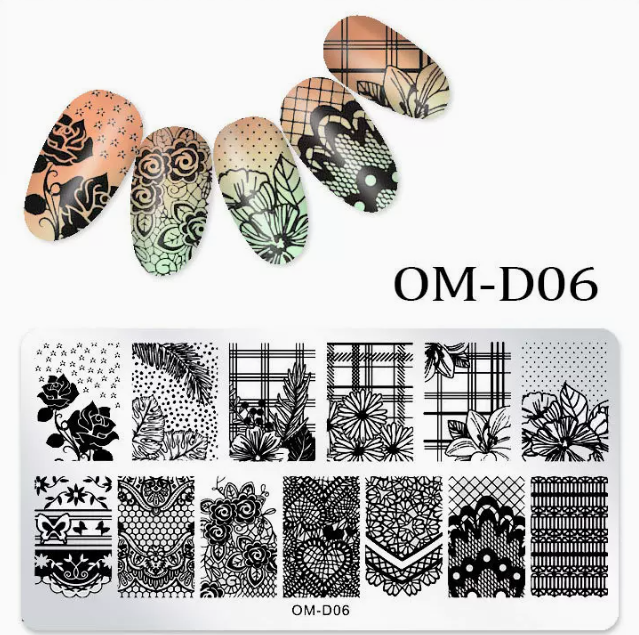 Popular nail art printed steel template OM-D06