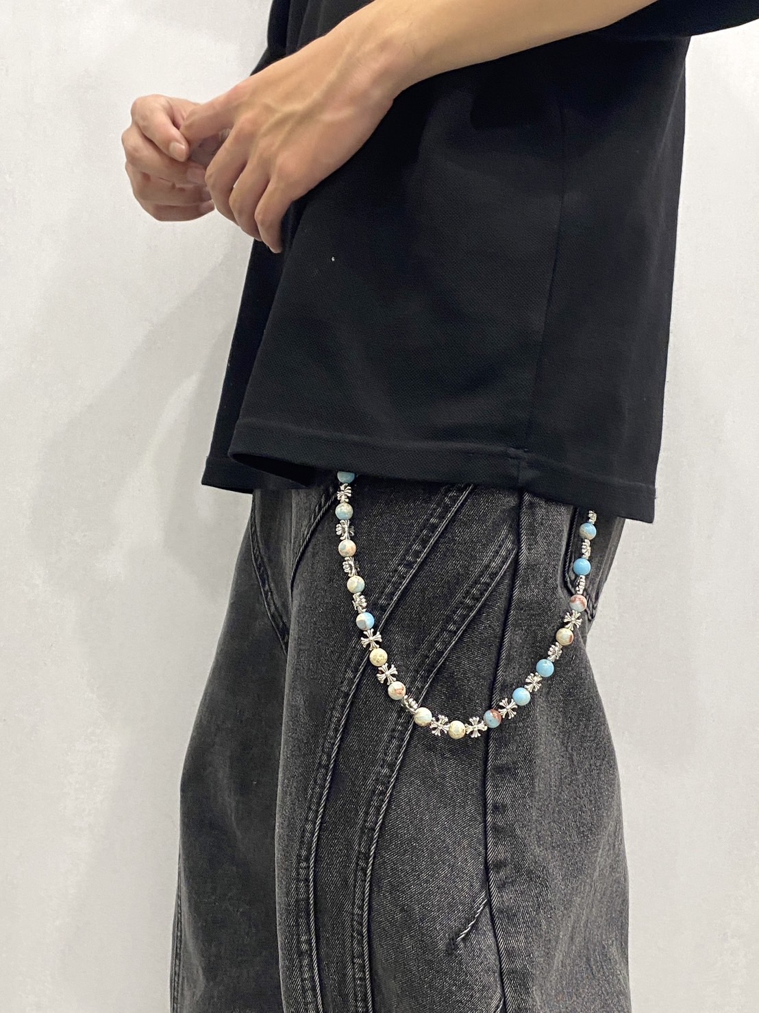 十字架人造礦石造型褲鍊