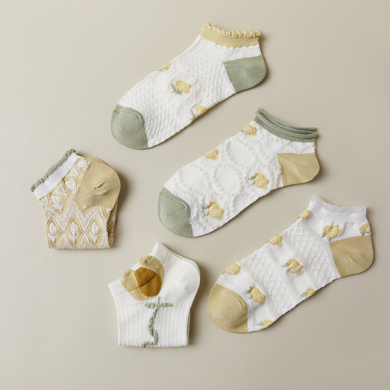 [3 FOR RM10] Yolk Yellow Lace Ankle Socks