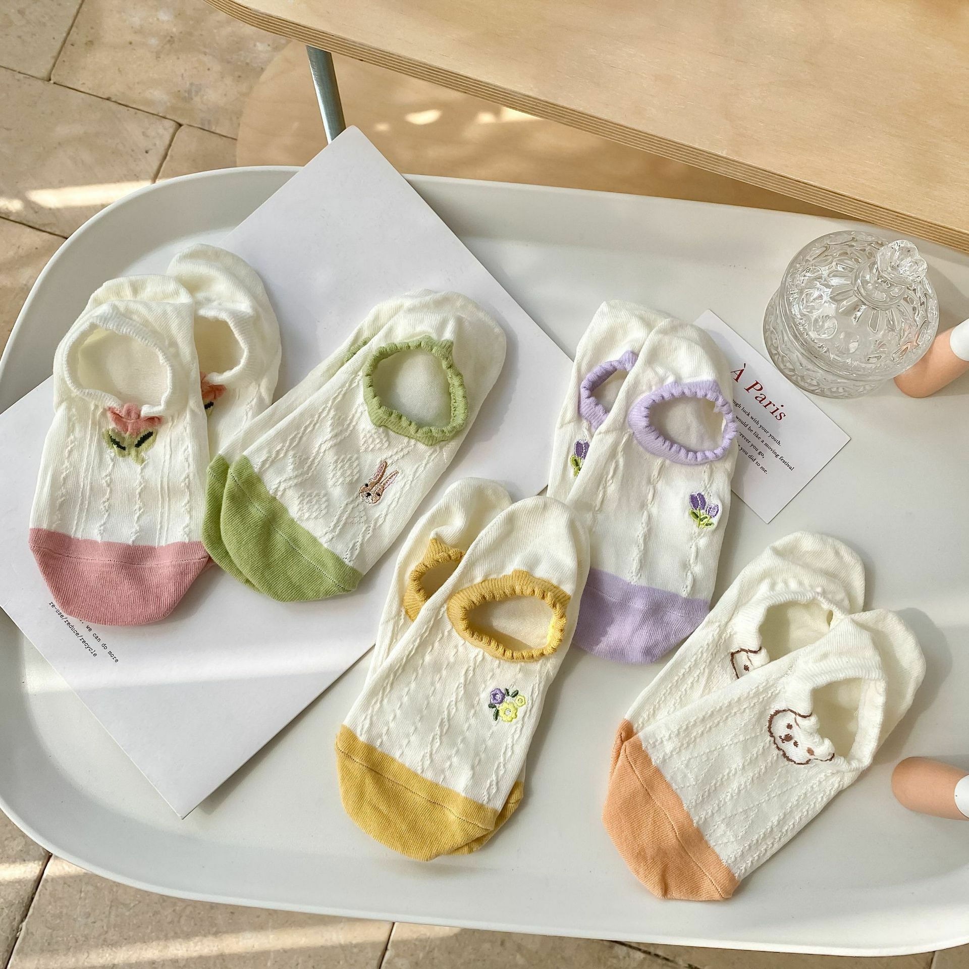 [3 FOR RM10] Colorful Embroidered Boat Socks