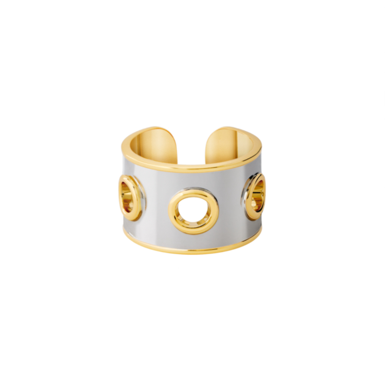 法國 Bangle Up EYELET 鏤空琺瑯鍍金戒指 外層鍍銠 銀色