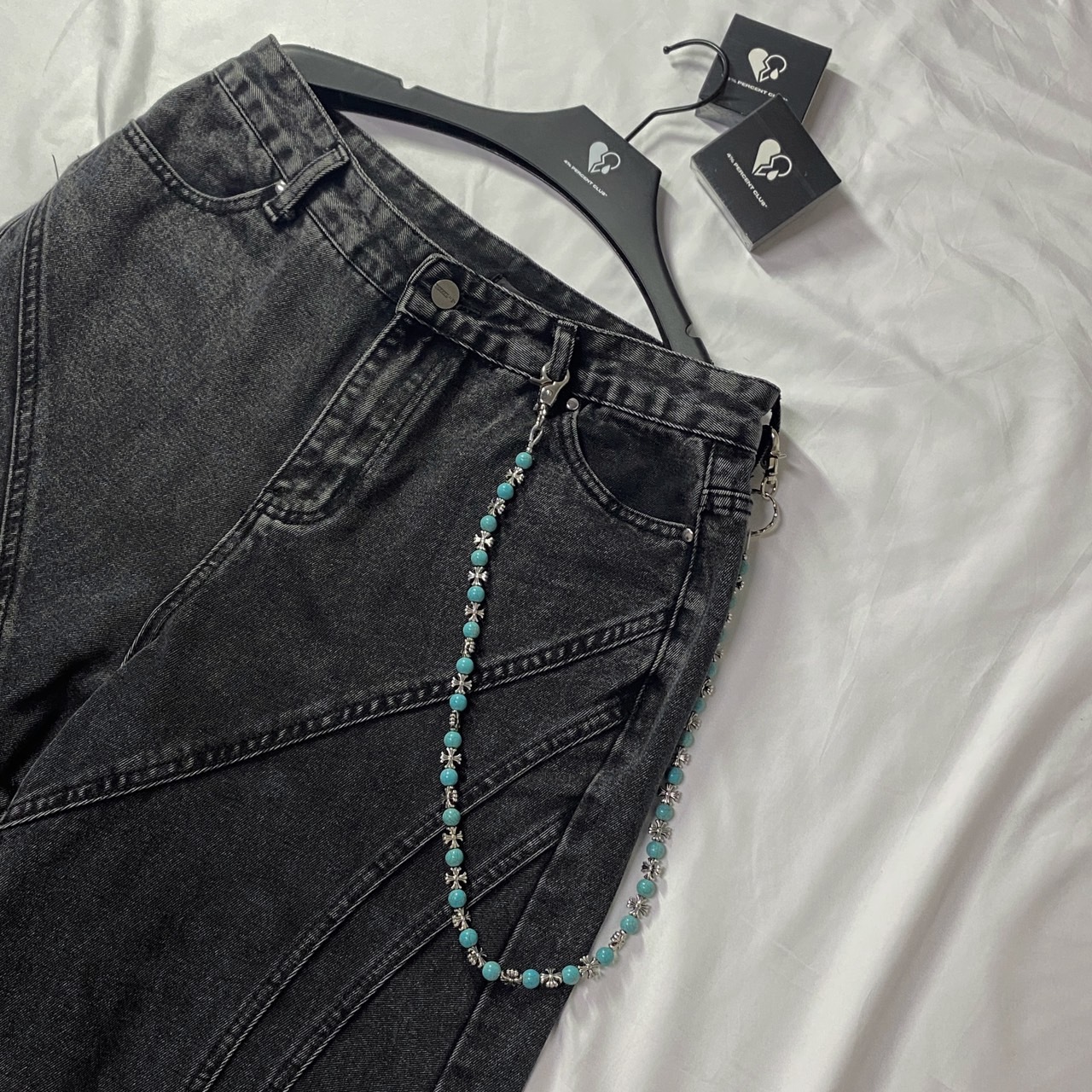 藍色人造石十字架造型褲鍊