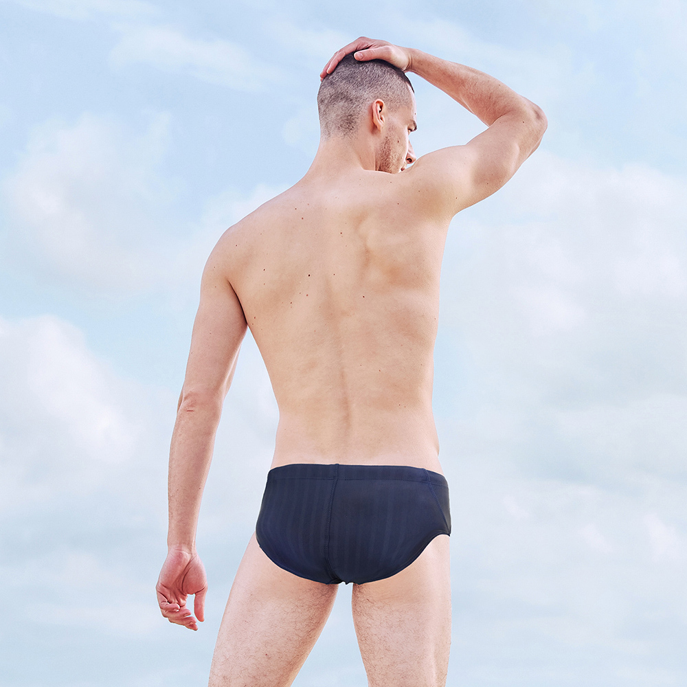 MAR-23143 大男休閒三角泳褲(壓條)-深藍