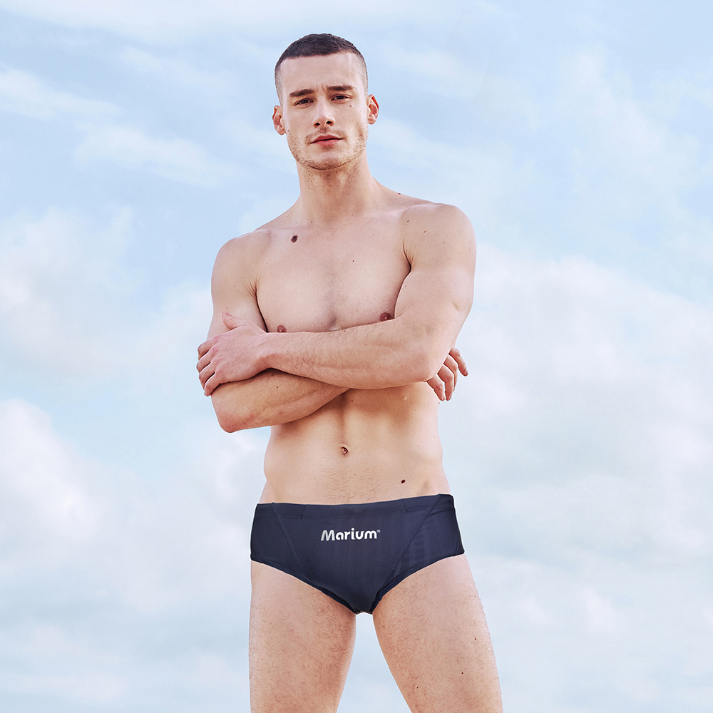 MAR-23143 大男休閒三角泳褲(壓條)-深藍