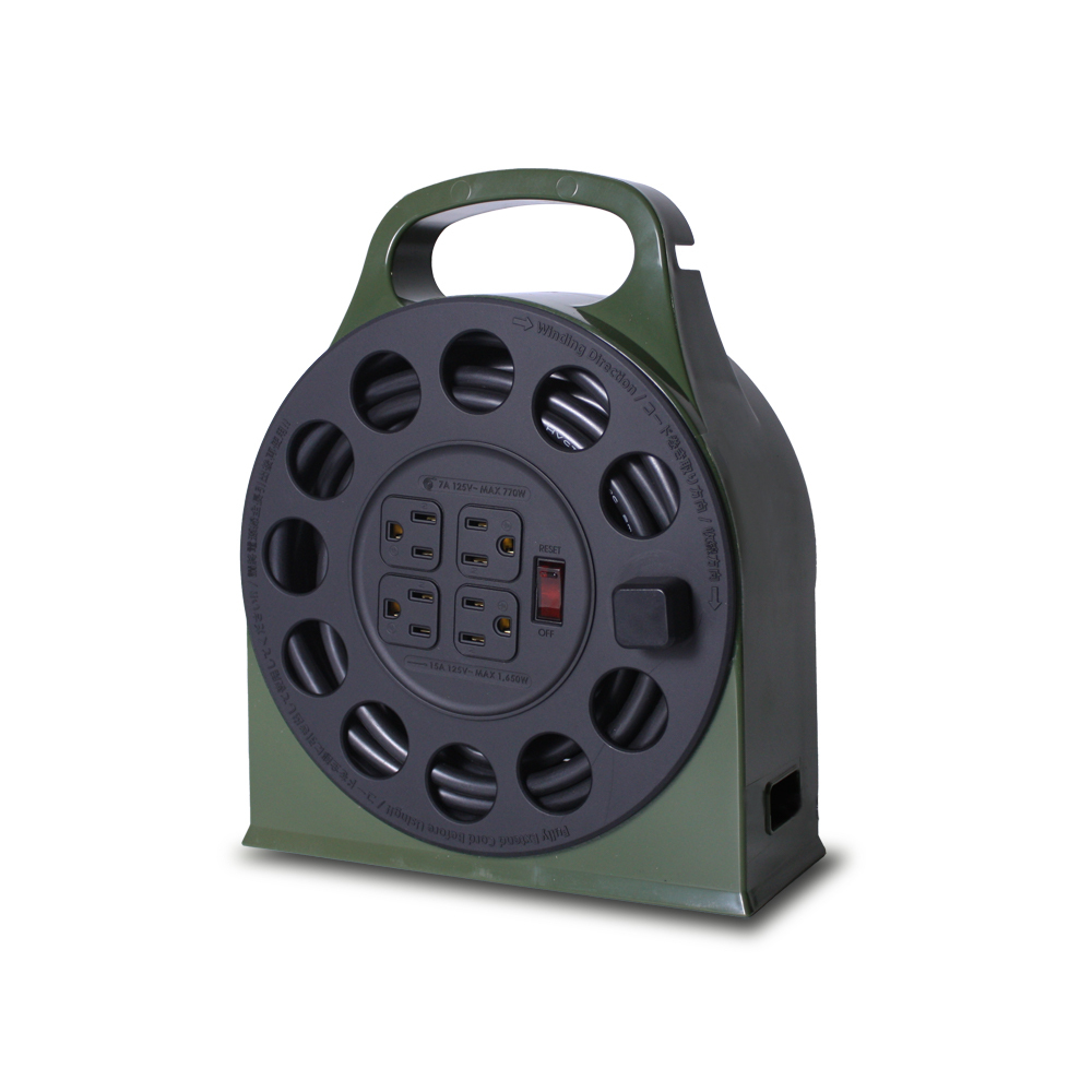 ADAMOUTDOOR｜4座3PIN輪座式延長線10.5M 軍綠色