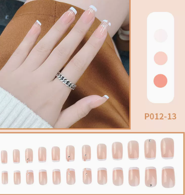 爆款美甲  法式帶鉆款穿戴甲P012-13#（24片裝）
