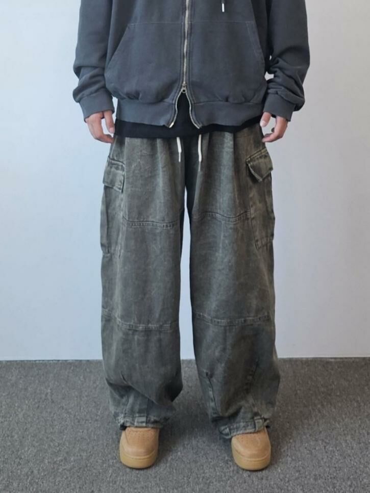 洗水工裝鬆身牛仔褲 Floor&co-023P