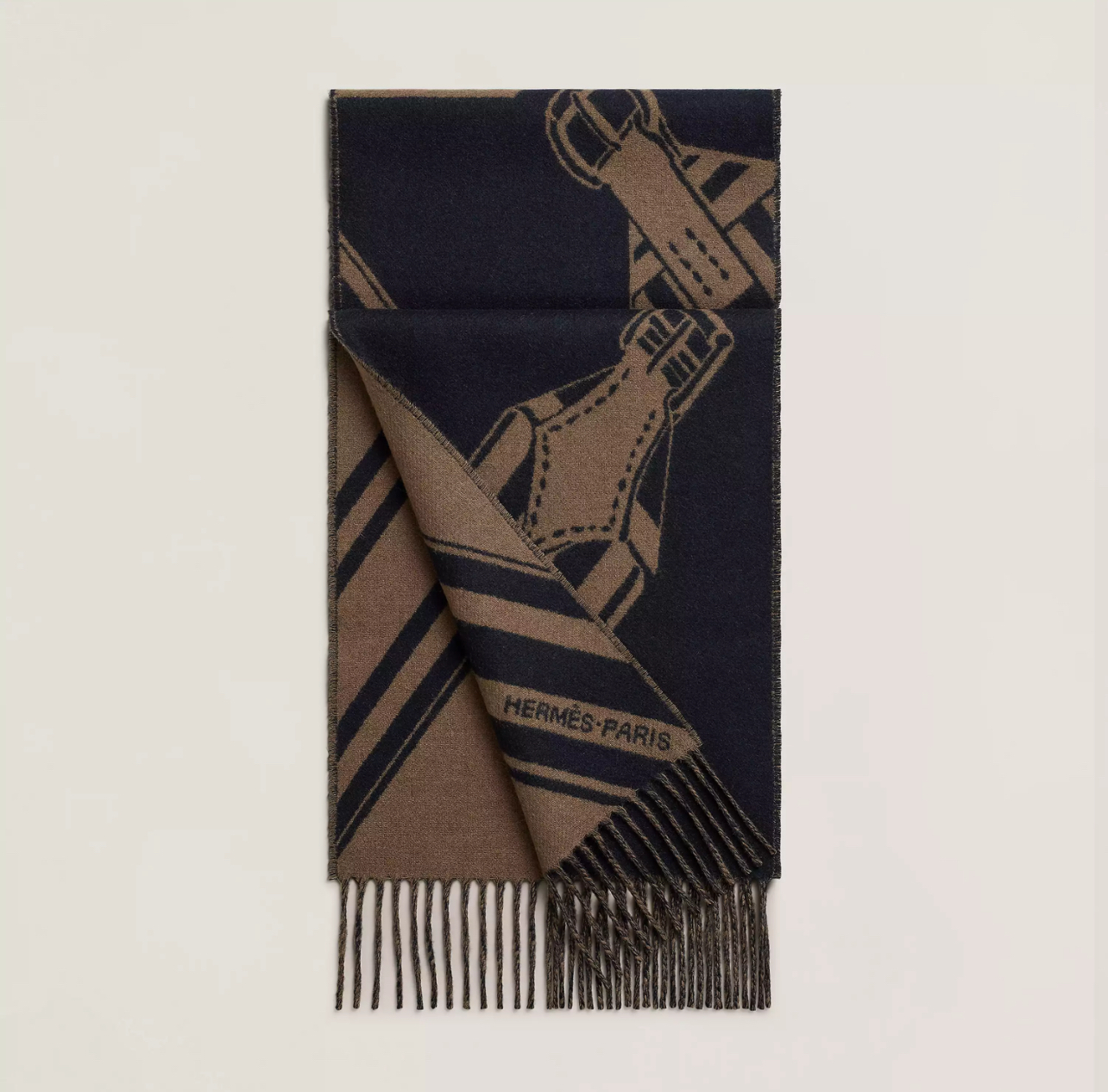 Hermes Sangles en Zig Zag muffler Étoupe / Marine 啡拼深藍 頸巾圍巾