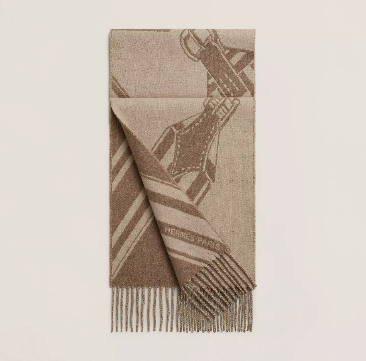 Hermes Sangles en Zig Zag muffler Marron Glacé / Craie (BEIGE)卡其 頸巾圍巾