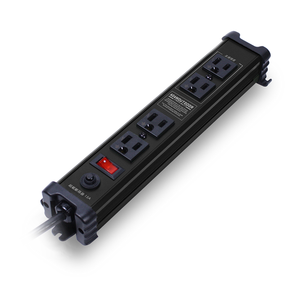 ADAMOUTDOOR｜直式金屬4座延長線 黑色