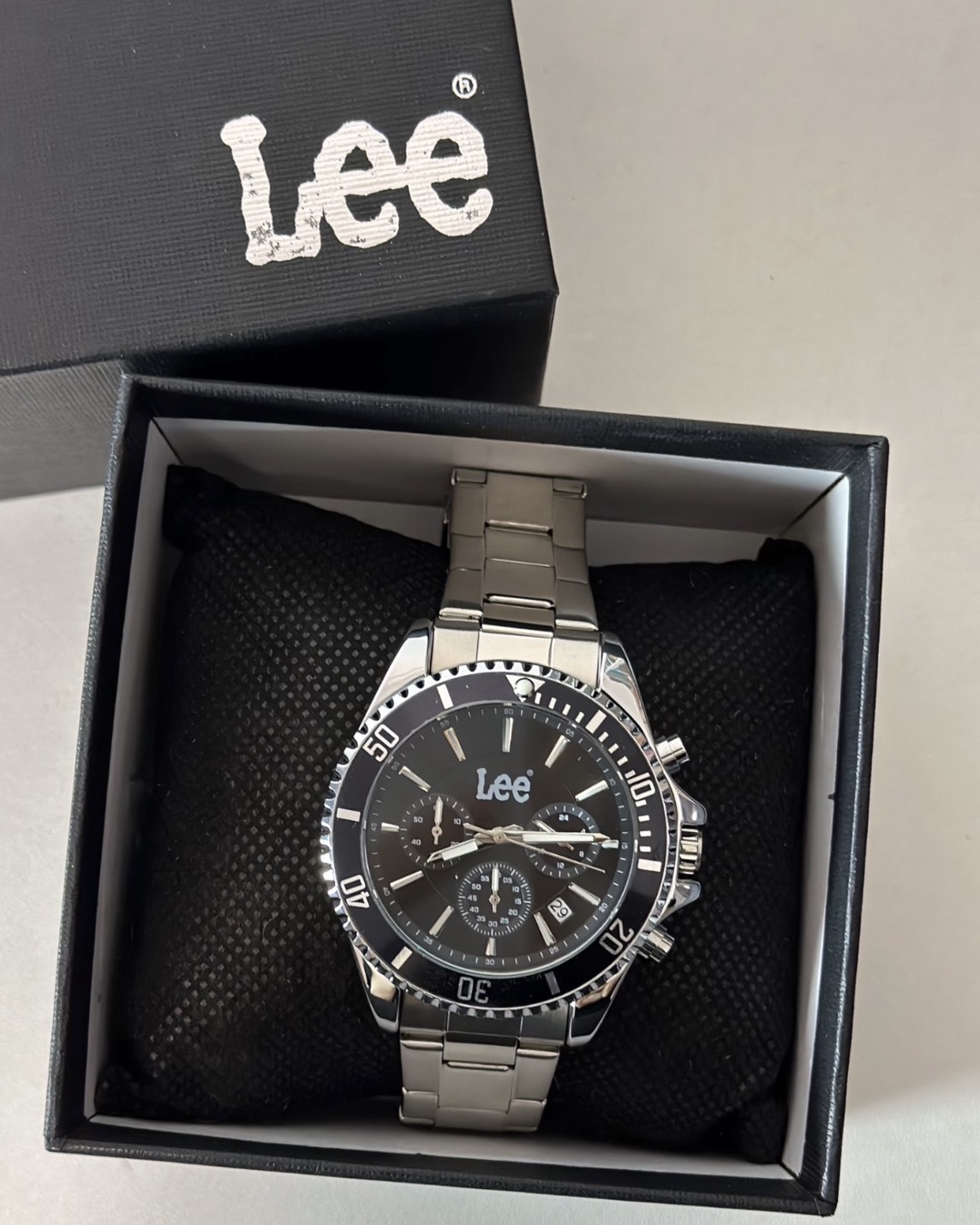 <限量代購>Lee 石英機芯手錶 可樂圈 黑水鬼錶盤 三眼腕錶 鏤空 防水 鋼錶帶