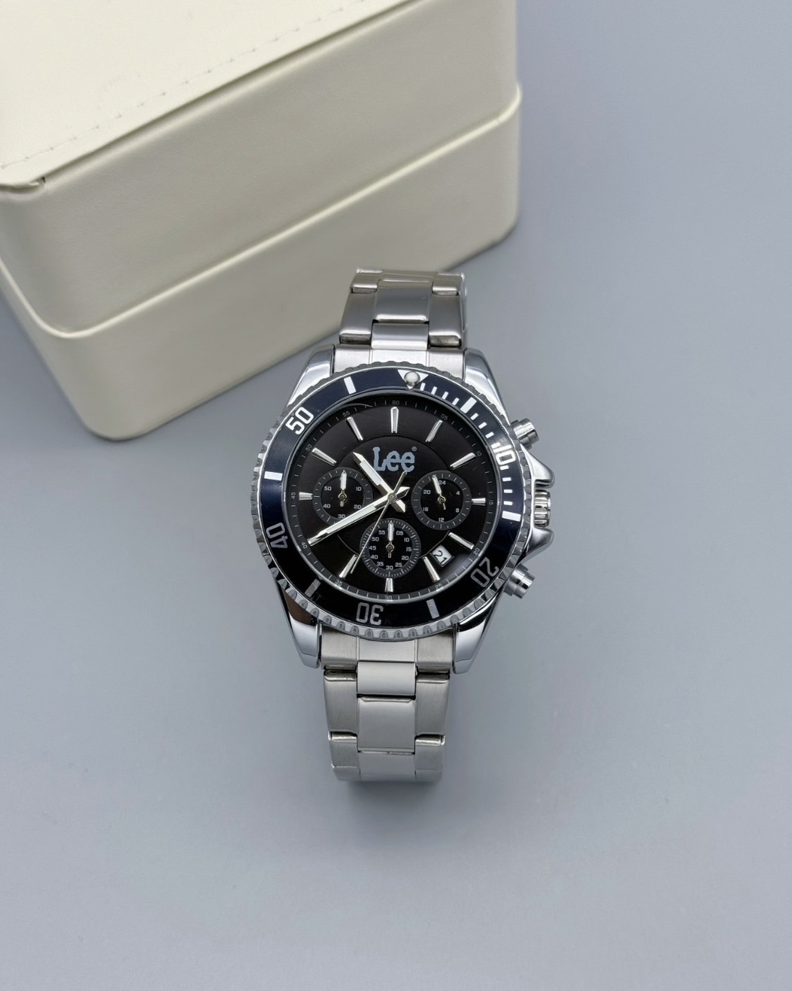 <限量代購>Lee 石英機芯手錶 可樂圈 黑水鬼錶盤 三眼腕錶 鏤空 防水 鋼錶帶