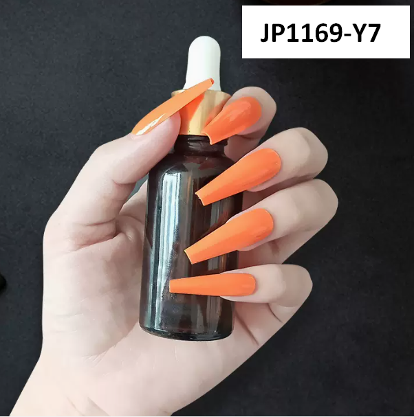 爆款美甲  橘黃色超長款芭蕾穿戴美甲JP1169-Y7#（光面膠水款）