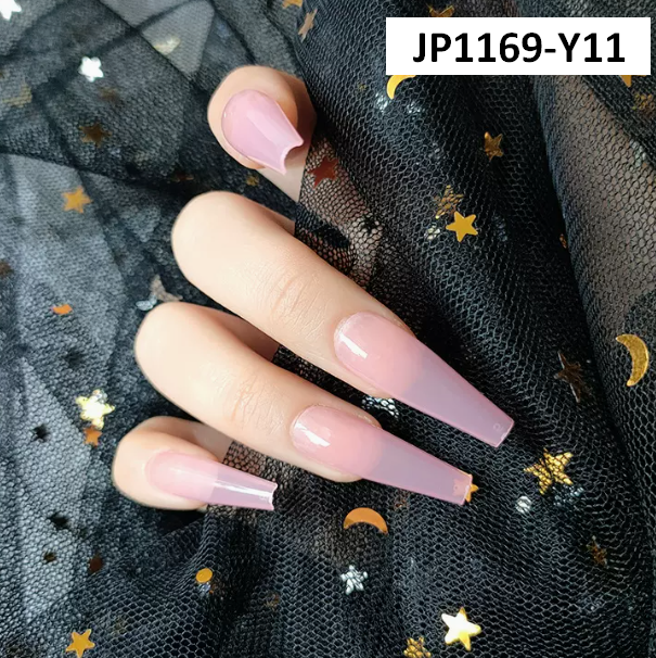 爆款美甲 透粉超長款芭蕾穿戴美甲JP1169-Y11#（光面膠水款）