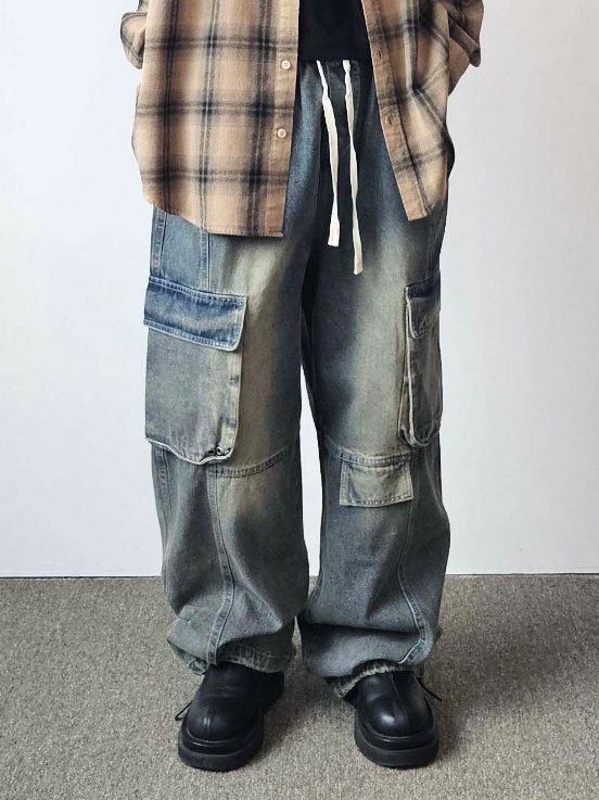 洗水工裝鬆身牛仔褲 Floor&co-028P