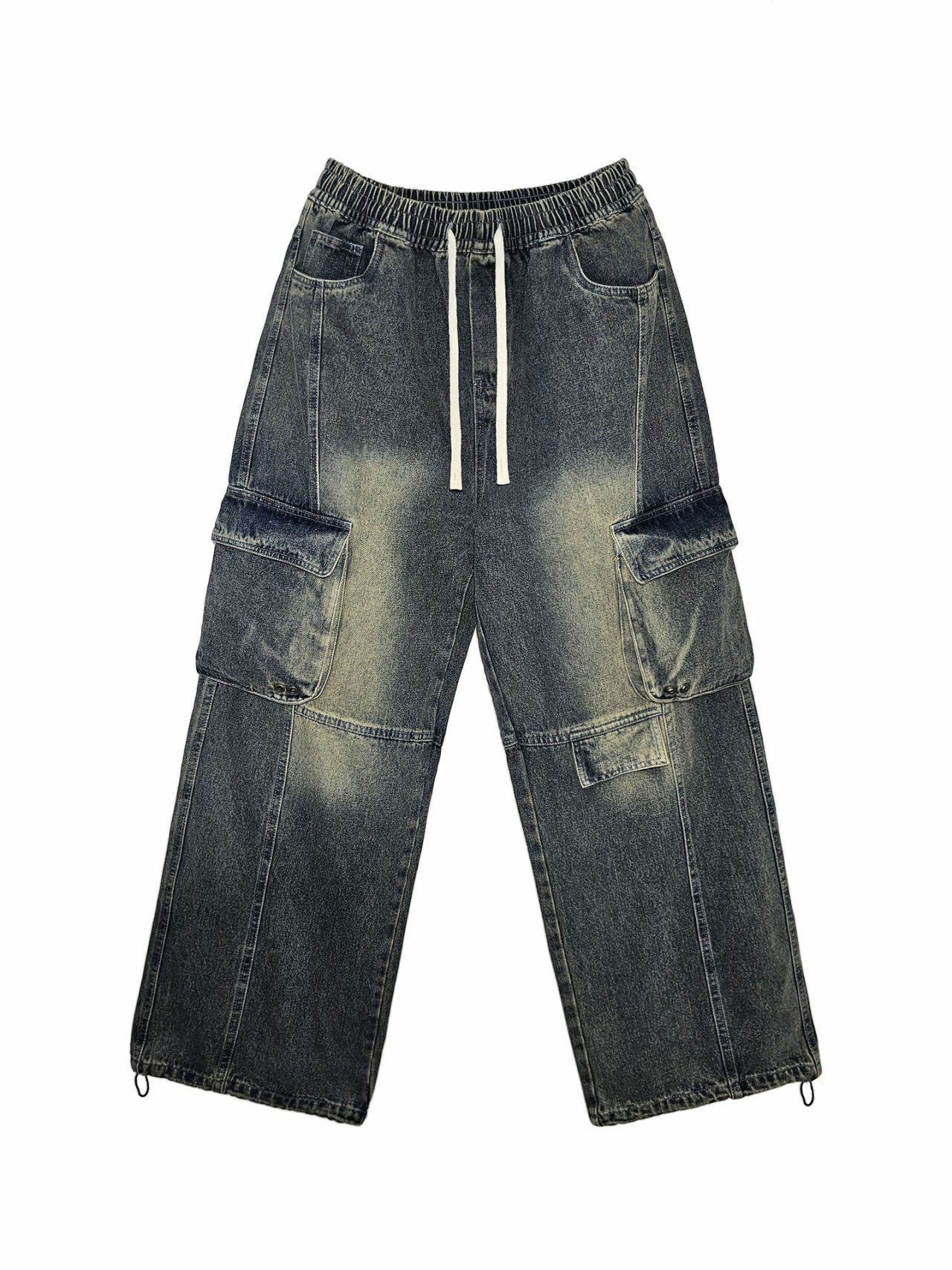 洗水工裝鬆身牛仔褲 Floor&co-028P