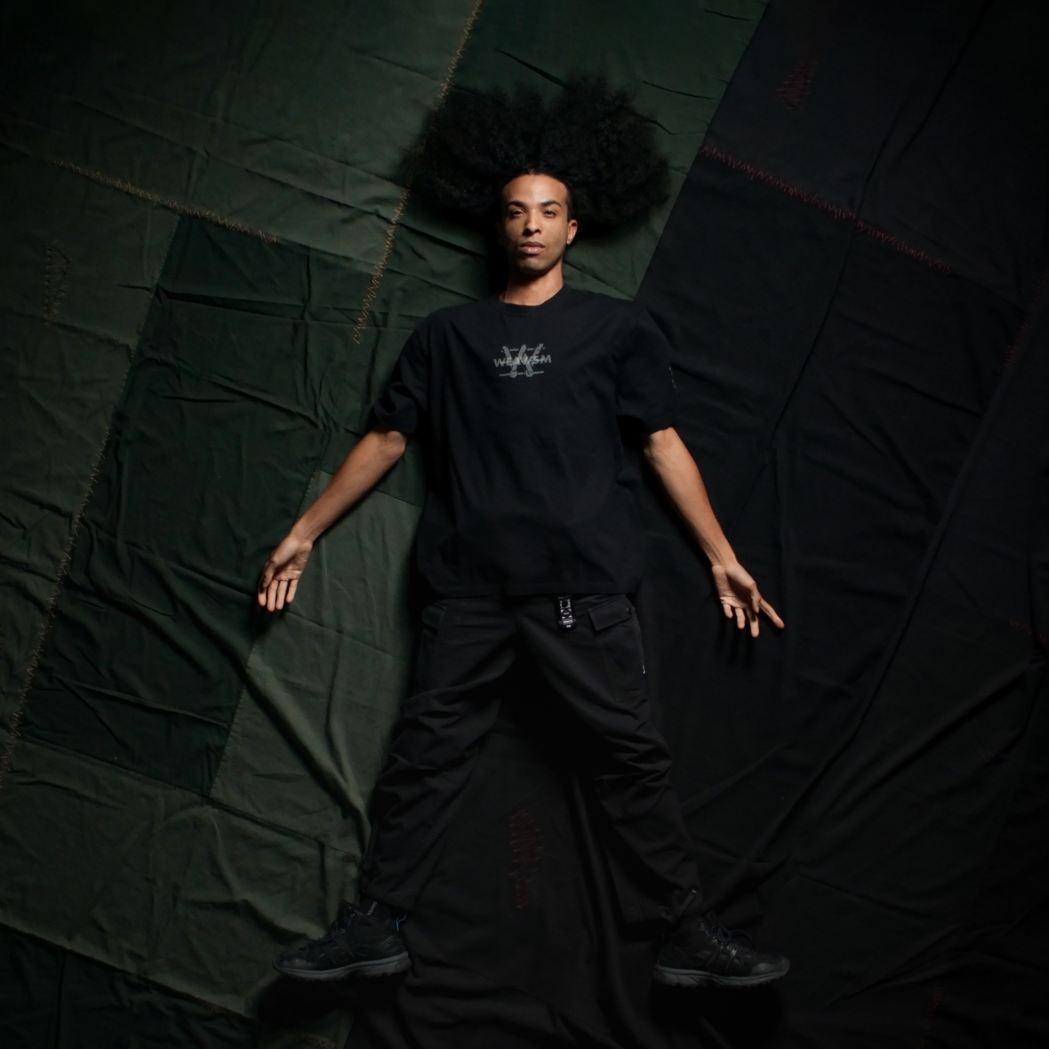 W疊字水印彈簧棉Tee-特種黑