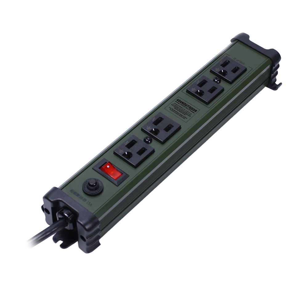 ADAMOUTDOOR｜直式金屬4座延長線 軍綠色