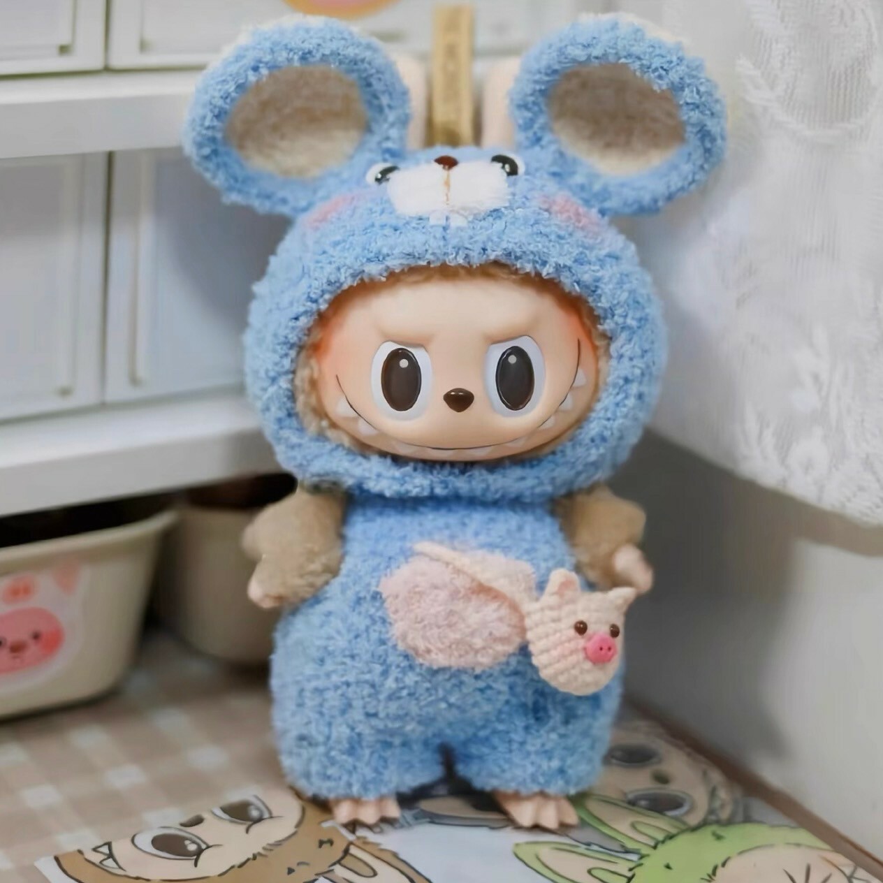 拉布布 LABUBU 心動馬卡龍 吊飾專用服裝 藍色小熊套裝 (無附吊飾)