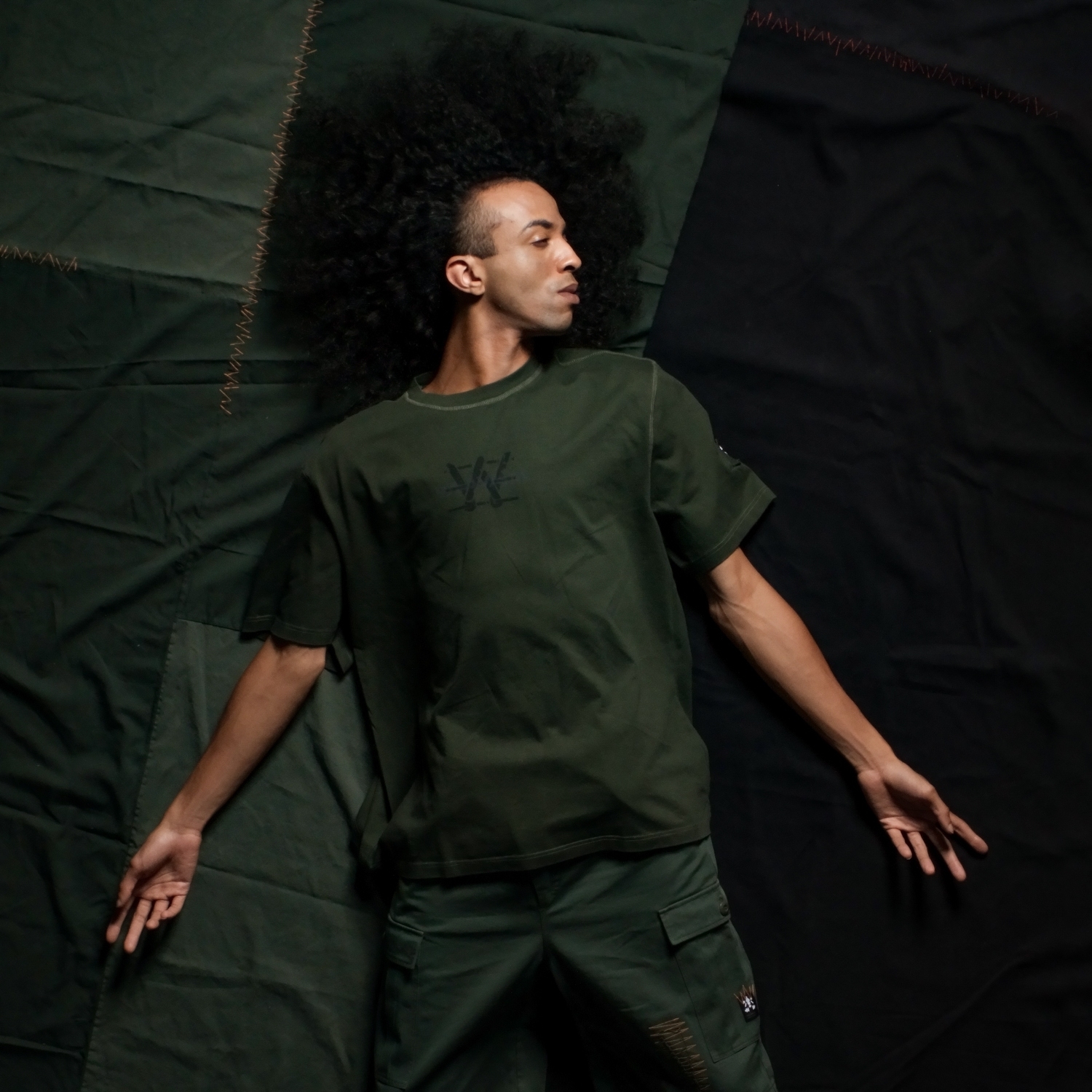 W疊字水印彈簧棉Tee-陸軍綠