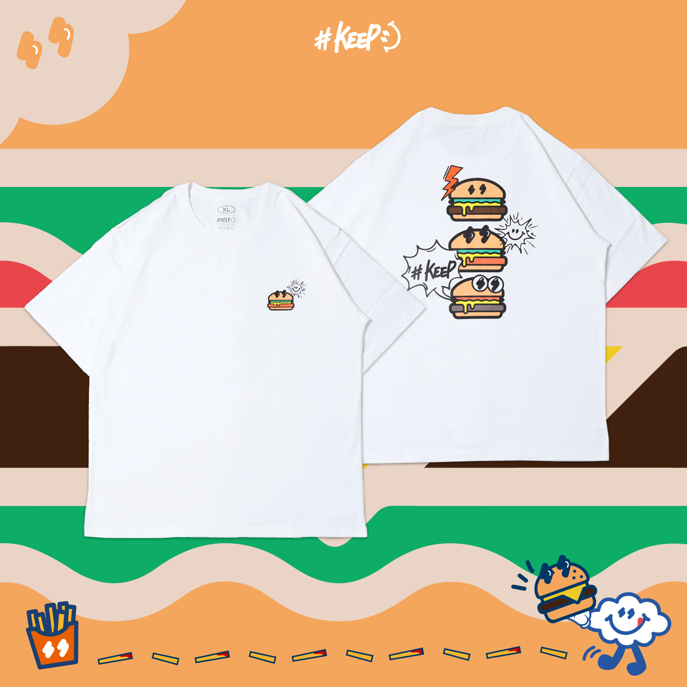 #KEEP HAMBURGER BRO TEE 白色 灰色 漢堡兄弟 插畫 印花 短T 男女款 童裝【KS222】