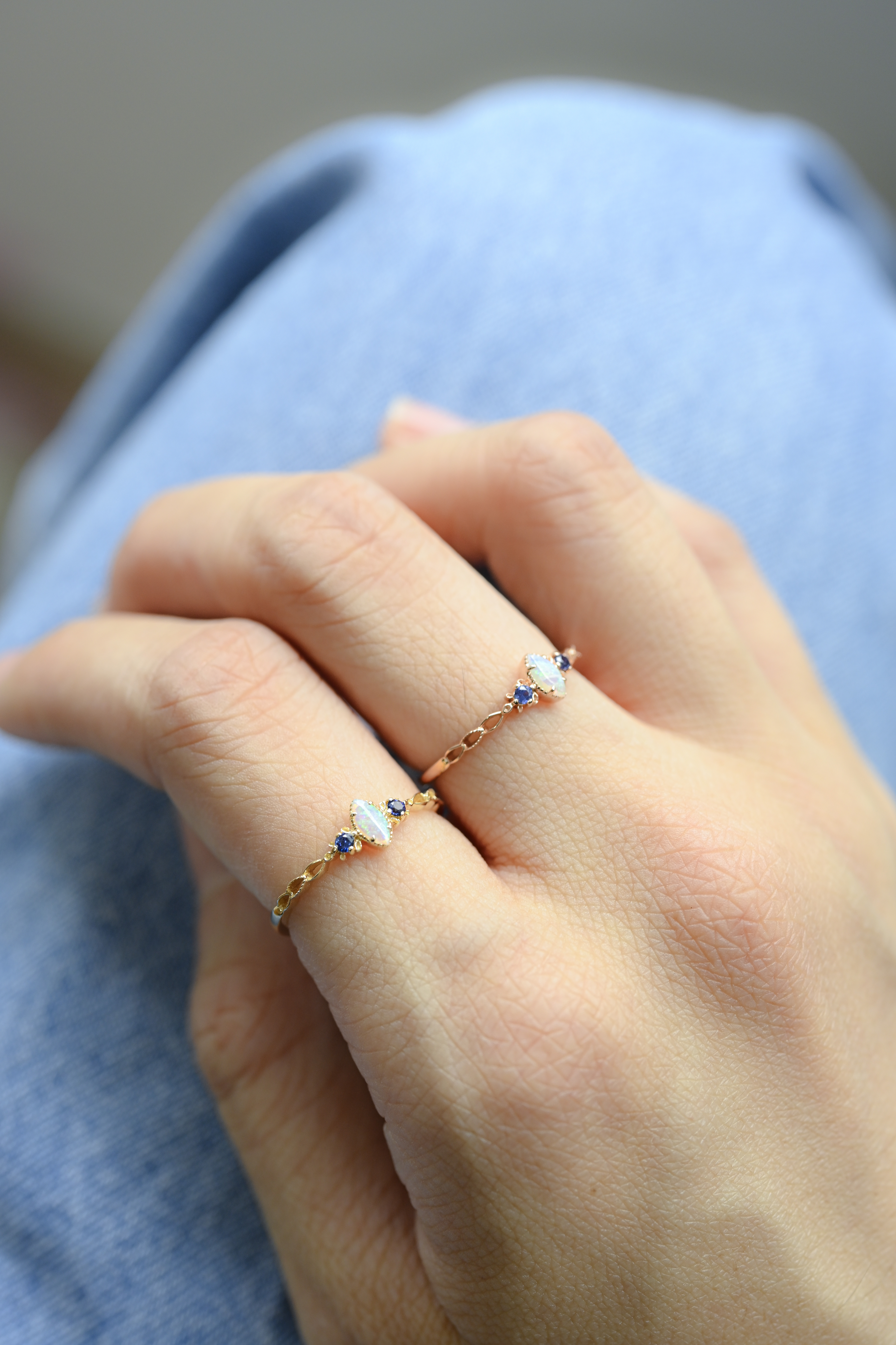 18K Opal & Blue Sapphire Diamond Ring