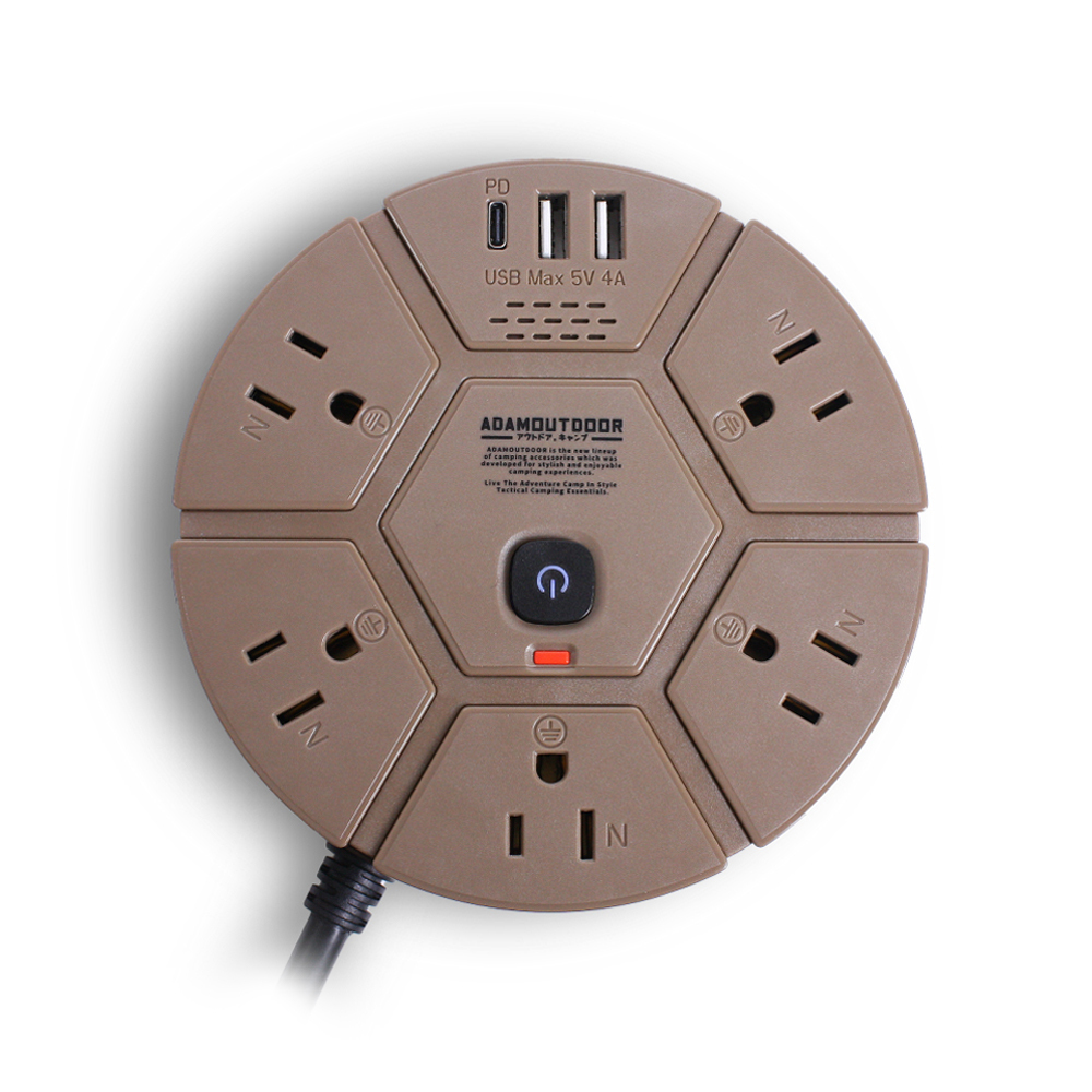 ADAMOUTDOOR｜ 5座USB/PD延長線 1.8M    沙漠色