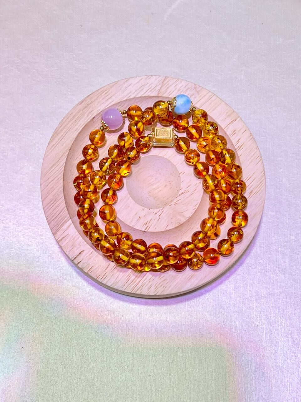 [S] GEMZ & CO ZBA 3 ROUND AMBER/LARIMAR/ KUNZITE WITH GOLD ACC 6MM/9MM BLT, Y213 (Y213)