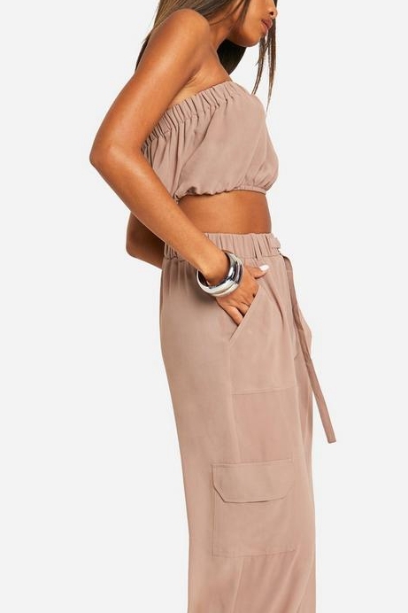 Mauve腮紅粉卡其色 Bandeau Top+縮口工作褲 套裝