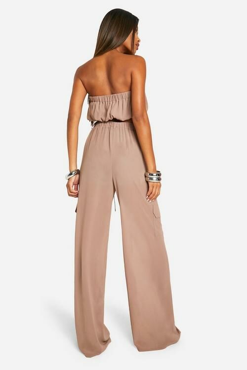 Mauve腮紅粉卡其色 Bandeau Top+縮口工作褲 套裝