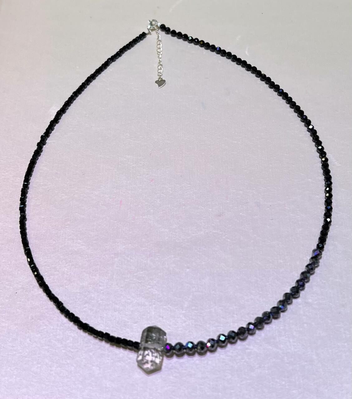 [S] GEMZ & CO ZBA BLACK SPINEL/TERAHERTZ/FREEFORM GREEN PHANTOM NECKLACE 2MM/4MM, Y214 (Y214)