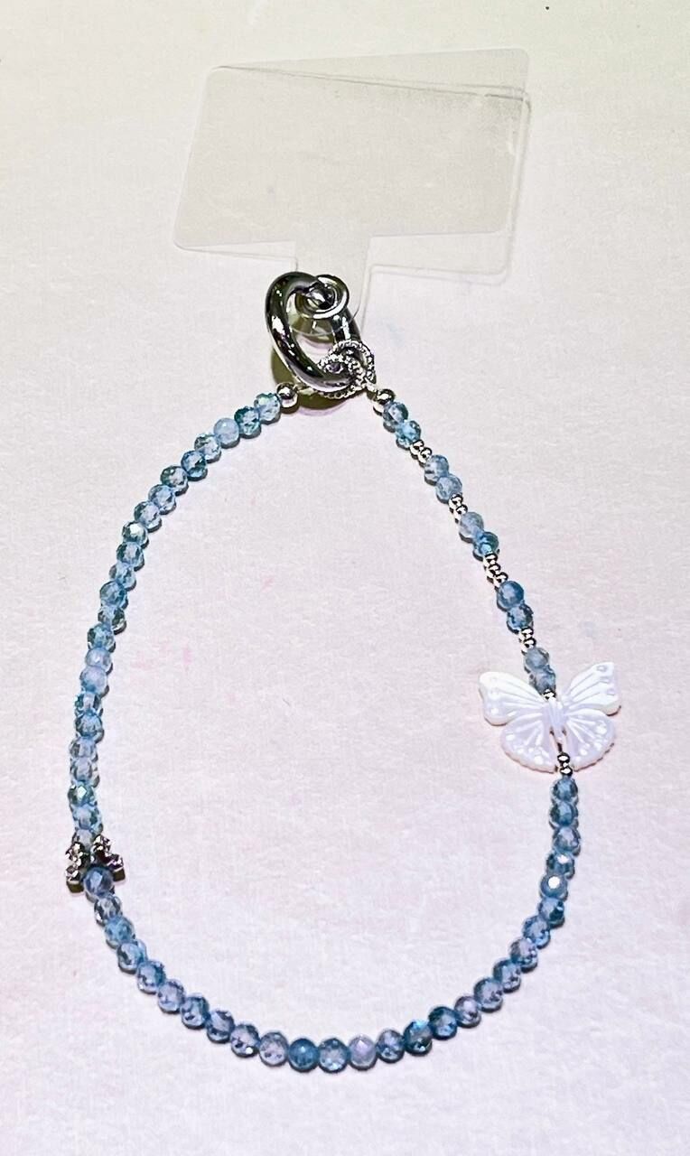 [S] GEMZ & CO ZBA TOPAZ CRYSTAL HANDPHONE STRAP WITH SEASHELL BUTTERFLY AND SILVER ACC 4MM, Y216 (Y216)