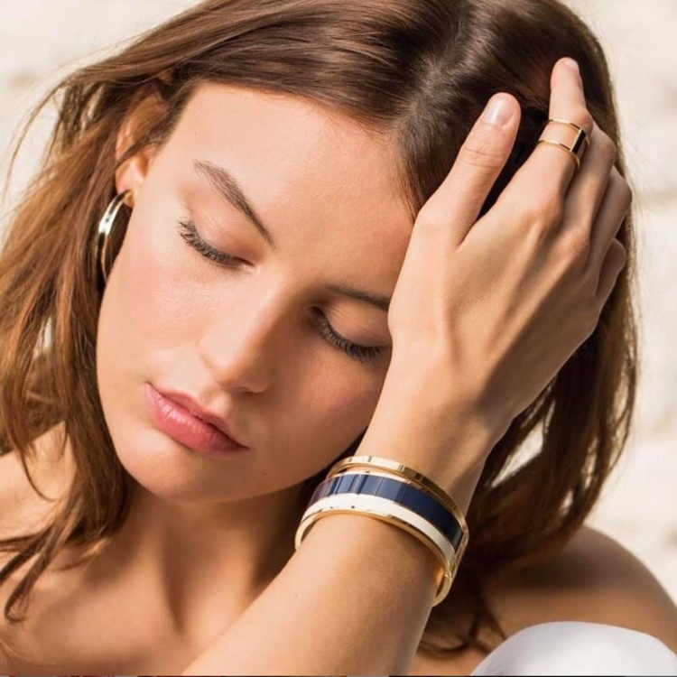 法國 Bangle Up 寬版琺瑯鍍金手環 撞色