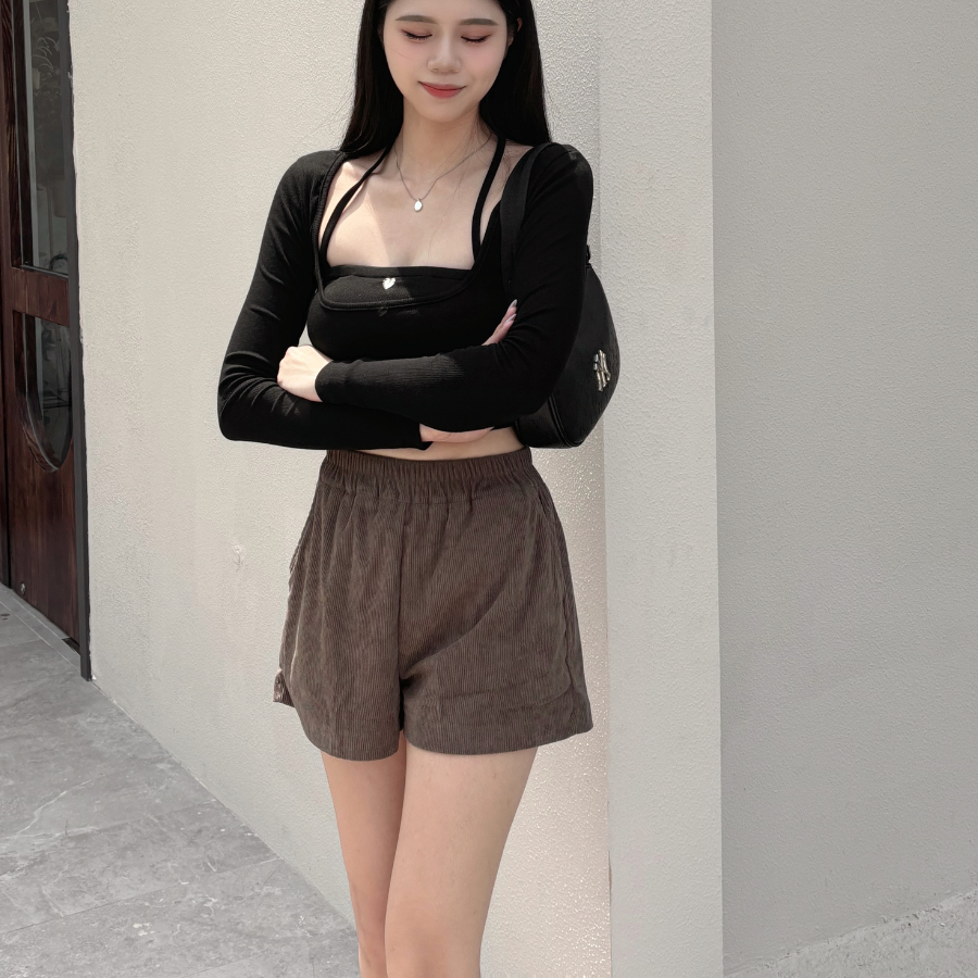 秋冬燈芯絨短褲 百搭褲子 腰鬆緊短褲-4色 (現貨)